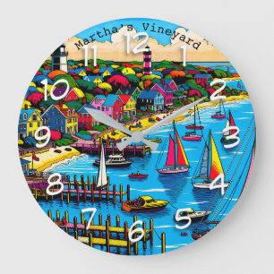 Reloj Redondo Grande Viñedo de Martha   Arte abstracto colorido