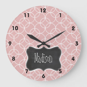 Reloj Redondo Grande Viñeta de Chalkboard en Mauve Circles