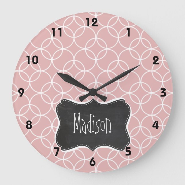 Reloj Redondo Grande Viñeta de Chalkboard en Mauve Circles (Anverso)