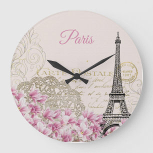 Reloj Redondo Grande Viñeta Eiffel Torre Paris Postcard