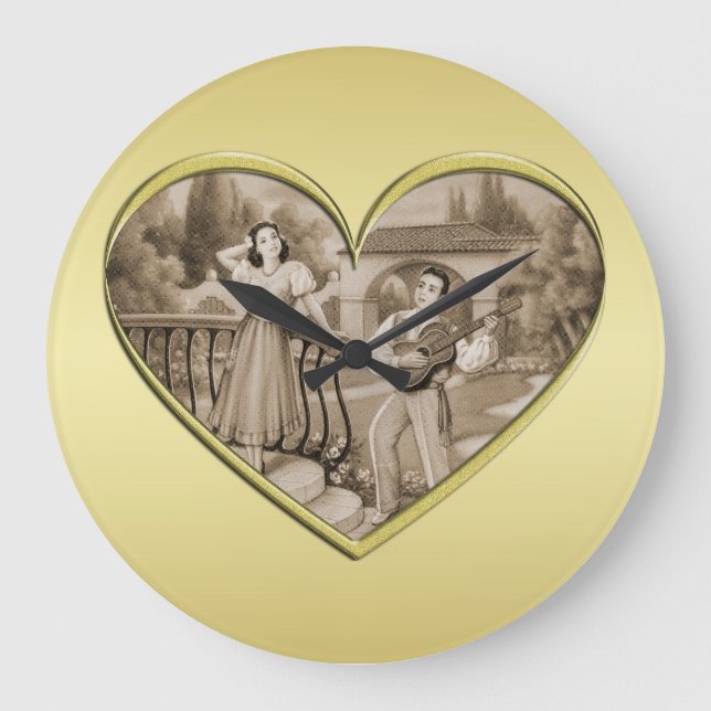 Reloj Redondo Grande Viñeta Romance, hombre y mujer, oro (Anverso)