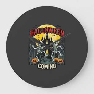Reloj Redondo Grande Viniendo Halloween Esqueletos Bailando Castillo Ca