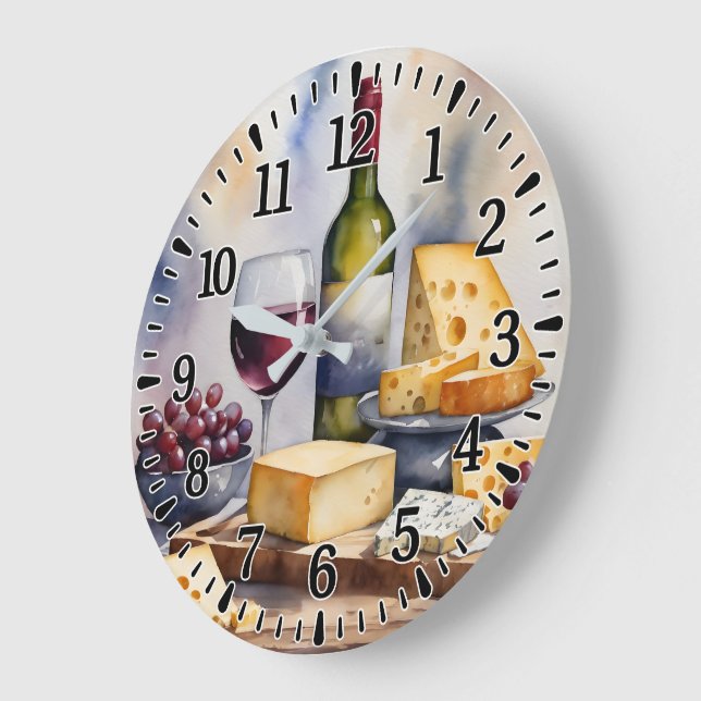 Reloj Redondo Grande Vino y Queso (Ángulo)