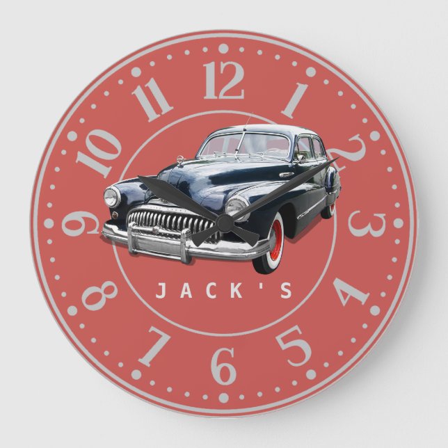 Reloj Redondo Grande Vintage 1940s Black Buick Custom (Anverso)