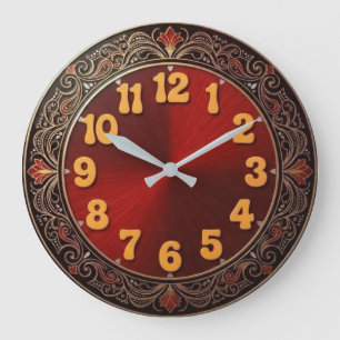 Reloj Redondo Grande Vintage 1970s Ornate Floral Retro Wooden Frame