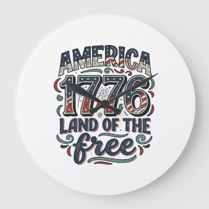 Reloj Redondo Grande Vintage América 1776 Tierra de la Libertad Diseño