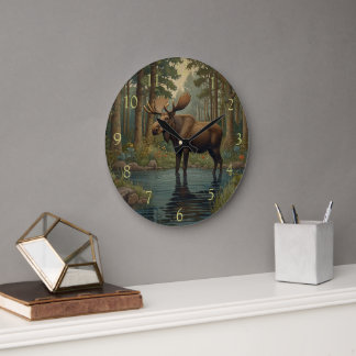 Reloj Redondo Grande Vintage art moose boho bosque vegetación