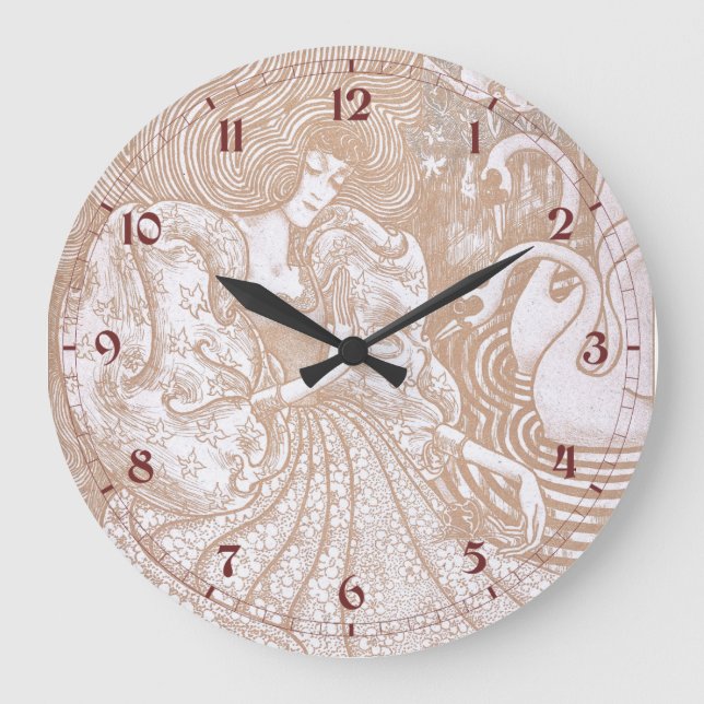 Reloj Redondo Grande Vintage Art Nouveau Cream Floral Woman & Swans (Anverso)