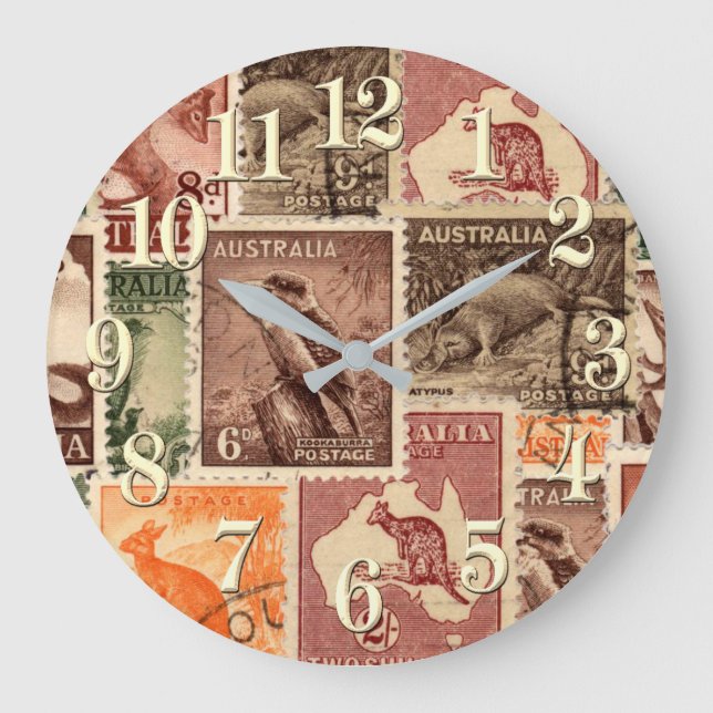 Reloj Redondo Grande Vintage Australian Postage Stamps Collection (Anverso)