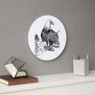 Reloj Redondo Grande Vintage Bald Eagle Wall Clock – Wildlife Bird Illu