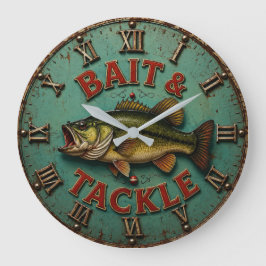 Reloj Redondo Grande Vintage Bass Fishing Rustic Lake Cabin Angler