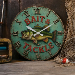 Reloj Redondo Grande Vintage Bass Fishing Rustic Lake Cabin Angler