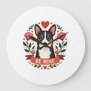 Reloj Redondo Grande Vintage Be Mine Corgi San Valentín Floral Arte Fol