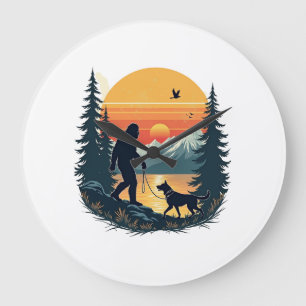 Reloj Redondo Grande Vintage Bigfoot Perro Caminando Montaña Atardecer 