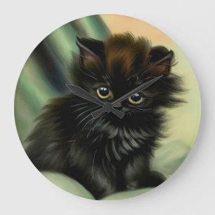 Reloj Redondo Grande Vintage Black Kitten Ilustracion