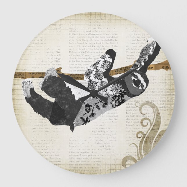 Reloj Redondo Grande Vintage Black & White Sloth  Clock (Anverso)