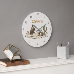 Reloj Redondo Grande Vintage Brown Beige Western Cowboy