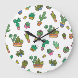 Reloj Redondo Grande Vintage Cacti: Diseño De Patrones Sin Maravilla.