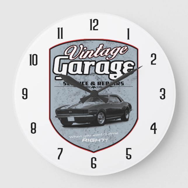 Reloj Redondo Grande Vintage Camaro Retro Garage (Anverso)
