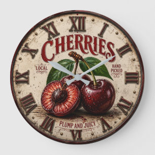 Reloj Redondo Grande Vintage Cherries Rustic Farm Fresh Fruit Market