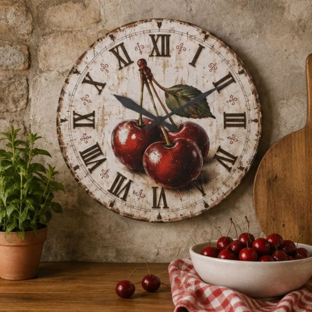 Reloj Redondo Grande Vintage Cherry  Rustic Farmhouse Kitchen (Subido por el creador)