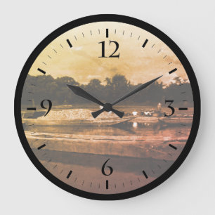 Reloj Redondo Grande Vintage China Guilin Cormorant Pescador Gran Clo