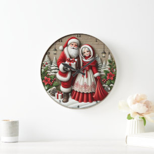 Reloj Redondo Grande Vintage Christmas Charm Santa & Mrs Claus Holiday