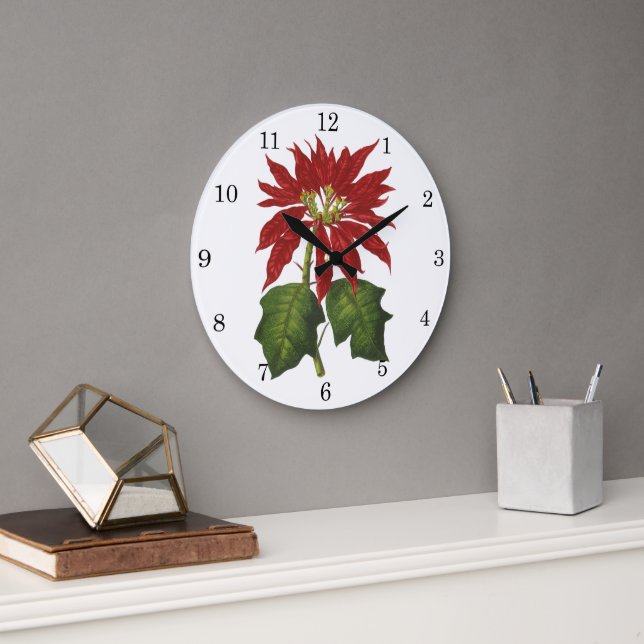 Reloj Redondo Grande Vintage Christmas, Red Poinsettia WinPlanta (Oficina)