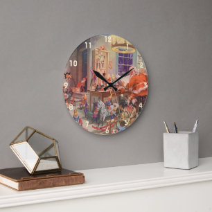 Reloj Redondo Grande Vintage Christmas, Santa Claus con Elves Workshop