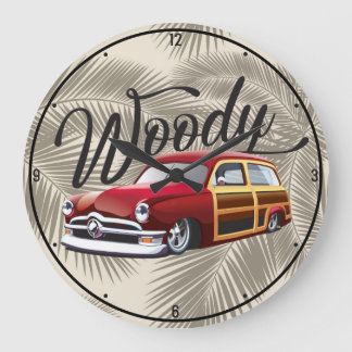 Reloj Redondo Grande Vintage Classic Woody Surf Wagon Beach Hot Rod Car