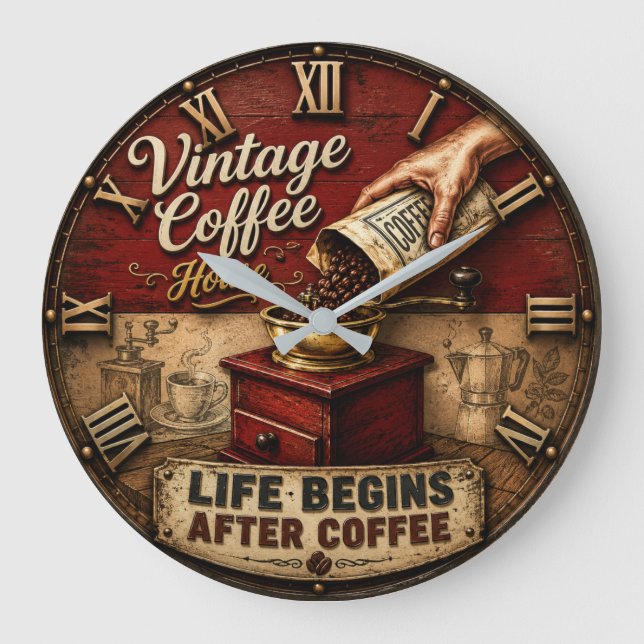 Reloj Redondo Grande Vintage Coffee Grinder Rustic  (Anverso)