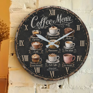 Reloj Redondo Grande Vintage Coffee Menu