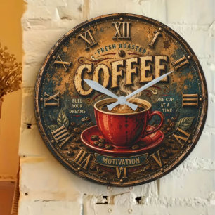 Reloj Redondo Grande Vintage Coffee Rustic Bar Kitchen Decor