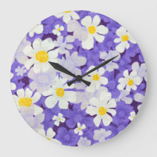 Reloj Redondo Grande Vintage colorido: Patrón de flores sin foco