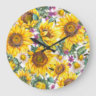 Reloj Redondo Grande Vintage de girasol: florecimiento amarillo veranie