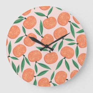 Reloj Redondo Grande Vintage de mandarinas: textura de fruta repetida.