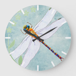 Reloj Redondo Grande Vintage Dragonfly on Faded Floral Background
