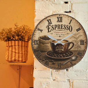 Reloj Redondo Grande Vintage Espresso Coffee