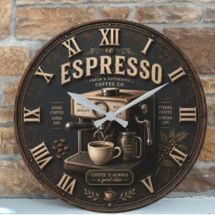 Reloj Redondo Grande Vintage Espresso Coffee Machine