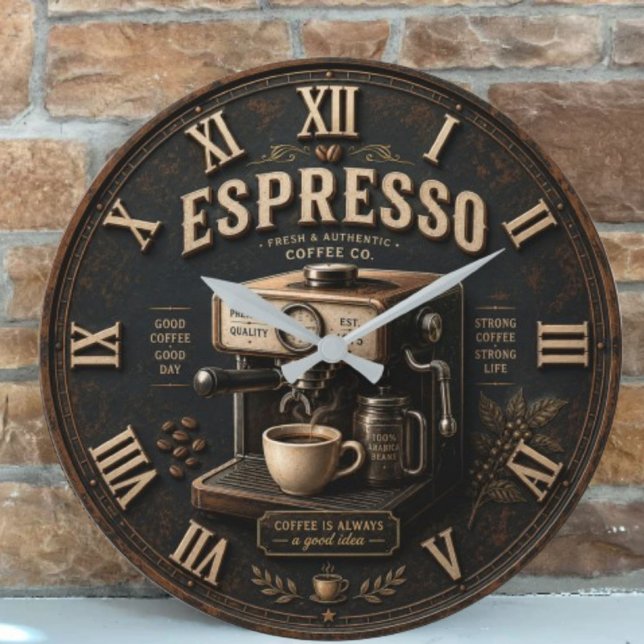 Reloj Redondo Grande Vintage Espresso Coffee Machine  (Subido por el creador)