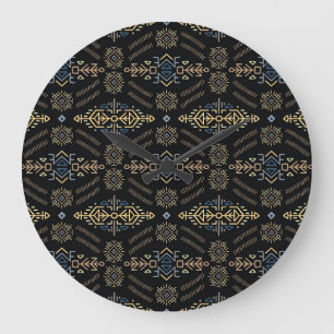 Reloj Redondo Grande Vintage étnico: Patrón sin costura dibujado a mano