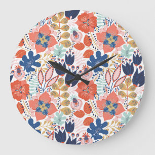 Reloj Redondo Grande Vintage floral brillante: estilo escandinavo.
