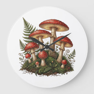 Reloj Redondo Grande Vintage Fly Agaric Mushroom Illustration