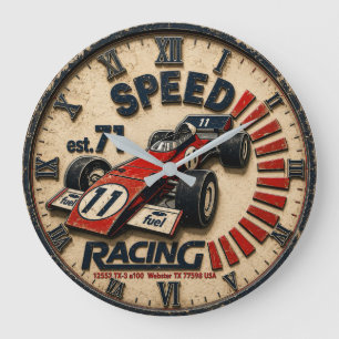 Reloj Redondo Grande Vintage Formula Racing Retro Grand Prix Race Car