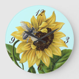 Reloj Redondo Grande Vintage French Country Sunflower Honey Bee