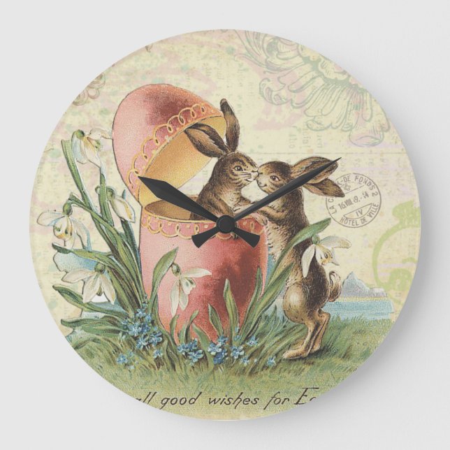 Reloj Redondo Grande Vintage French Easter bunnies (Anverso)