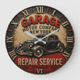 Reloj Redondo Grande Vintage Garage Repair Service Classic Automobile