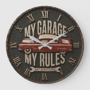 Reloj Redondo Grande Vintage Garage Rules Classic Retro Car Garage Deco