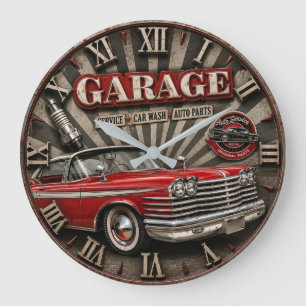 Reloj Redondo Grande Vintage Garage Service Classic American Car Decor