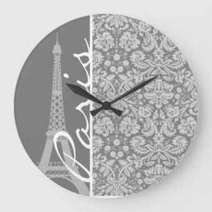 Reloj Redondo Grande Vintage Gray Damask Paris